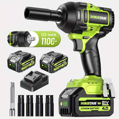 Accu Slagschroevendraaier – Slagschroevendraaier – Slagmoersleutel – Impact Wrench – Elektrische Slagschroevendraaier – 21V 1100 N.m Max Koppel – Brushless Motor – 2x 4.0Ah Accu