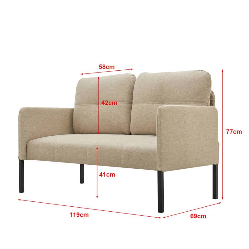 2-Zits Bank – Tweezitsbank – Houtribank – Zithoekbank – Compact Bankje – Beige Kleur – Stevig Houten Frame – Met Twee Rugkussens