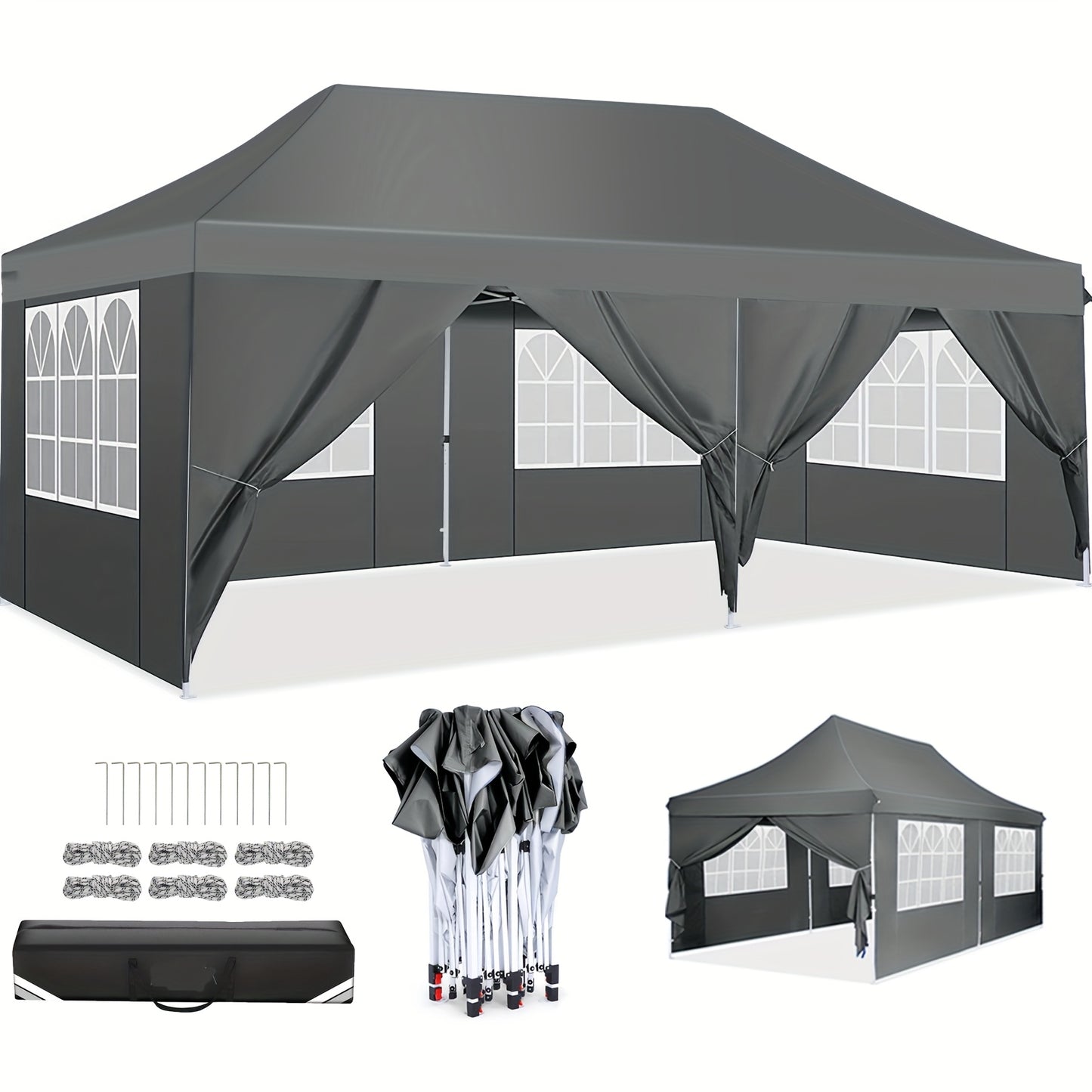 Pop-Up Partytent – Tuinkamer – Evenemententent – Markt Tent – BBQ Tent – 3,05x6,1 Meter – 6 Afneembare Zijwanden