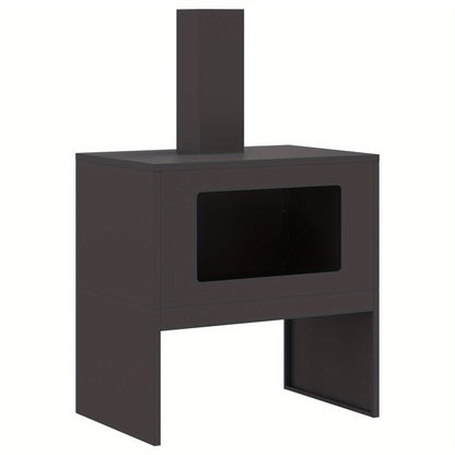 Vuurschaal – Vuurkorf – Tuinhaard – Buitenhaard – Terrashaard – Zwart Staal – Rechthoekig Design – 60x40x96 cm – Efficiënte Ventilatie – Opbergruimte