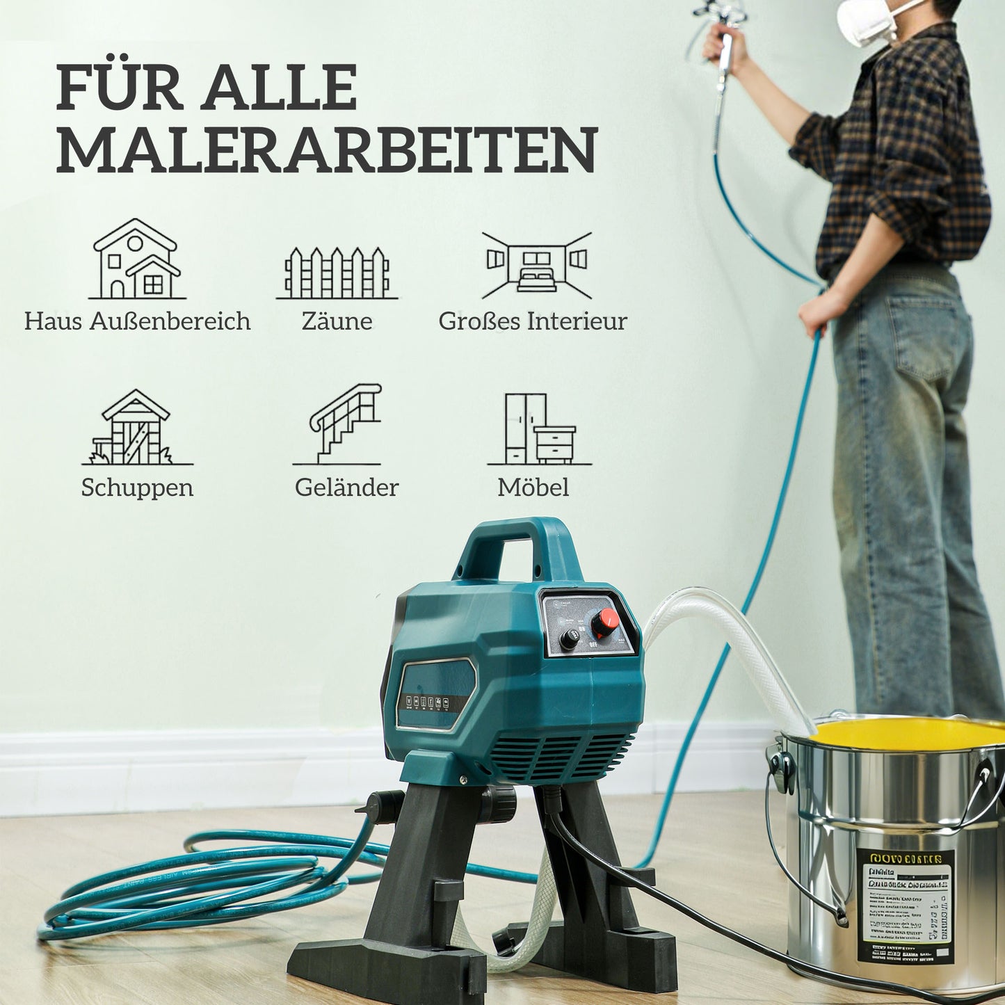 Elektrisch Verfspuitsysteem – Verfspuitpistool – Spuitapparaat – Verfspuitinstallatie – Verfspuitmachine – Blauw – 700W Motor – 200 Bar Druk