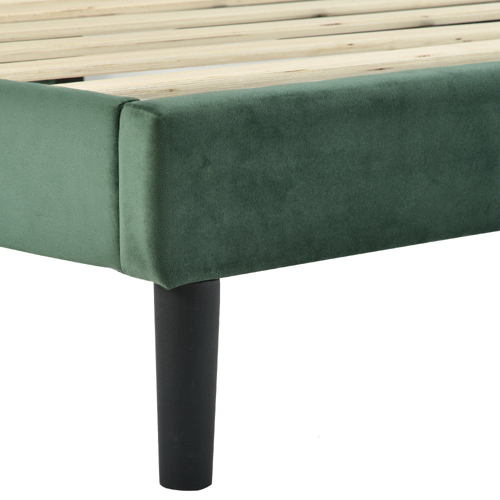 Bedbank 140x200 – Gestoffeerd Bed – Slaapbank – Tweepersoonsbed – Bedframe – Fluwelen Bekleding Donkergroen – Houten Lattenbodem – Modern Tijdloos Design