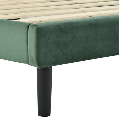 Bedbank 140x200 – Gestoffeerd Bed – Slaapbank – Tweepersoonsbed – Bedframe – Fluwelen Bekleding Donkergroen – Houten Lattenbodem – Modern Tijdloos Design
