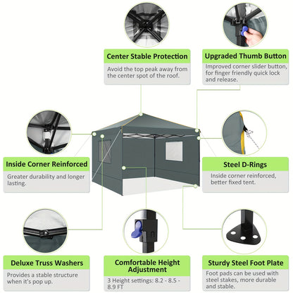 Pop-up Tent – Camping Tent – Partytent – Markttent – Vouwtent – Compact 3,05x3,05 Meter – Oxford Doek – Vier Zijwanden