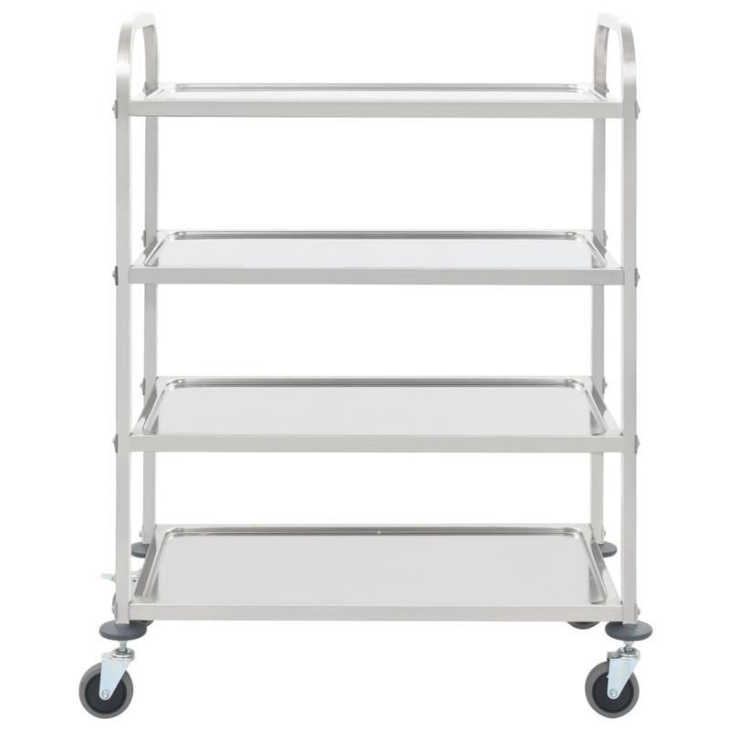 Serveerwagen – Keukenwagen – Servertrolley – Opbergwagen – Trolley – RVS – 4 Laags – Met Wieltjes – Duurzaam Metaal – 107x55x125 cm