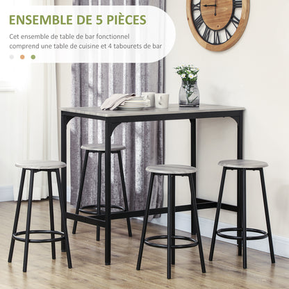 Barset – Bistro Set – Bartafel – Barkrukken – Eettafel – Compact Design – Metaal Frame – Grijs Melamine Tafelblad
