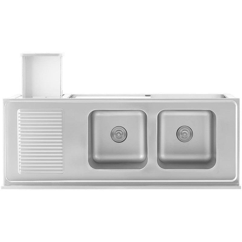 Spoelbak meubels – Keukenmeubel – Onderkast – Keukenkast – Kitchenette – Roestvrijstaal – Dubbele Spoelbak 160x60x95 cm – Schuifdeuren met 3 Lades