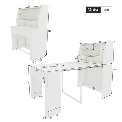 Uitschuifbare Eettafel – Uitklapbare Tafel – Opbergtisch – Salontafel – Multifunctionele Eettafel – Wit – Inklapbaar van 52 tot 132,5 cm – Met Stofdichte Opbergruimte