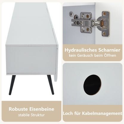 TV-Meubel – TV-Kast – Lowboard – Mediameubel – Dressoir – Modern Design – Soft-Close Deuren – Geschikt voor Tv’s Tot 80 Inch – Mat Wit Met Golvend Deurpatroon