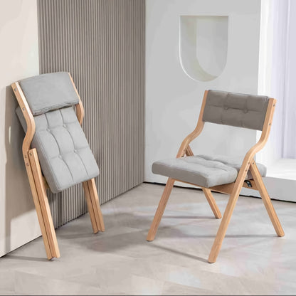 Folding Chair with Cushion, Wooden Upholstered Folding Chair 2pcs Set, Portable Assembled Folding Dining Chairs for Guests, Kitchen, Office, Wedding And Party, Gray