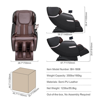 Massagestoel – Massagefauteuil – Relaxstoel – Massagestoel Elektrisch – Shiatsu Stoel – Full Body Massage – Zero Gravity 3 Standen – Semi-PU Leder Bruin