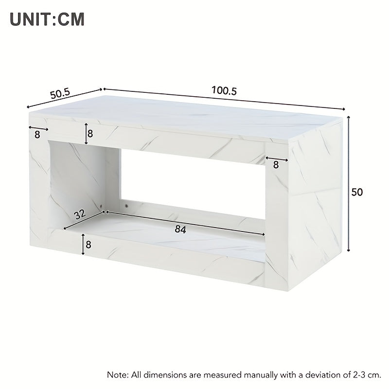 Salontafel – Koffietafel – Woonkamertafel – Tafel – Bijzettafel – Rechthoekig – Bamboe Frame – Marmerlook Blad – 2 Lades & 2 Verborgen Vakken – Duurzaam & Multifunctioneel