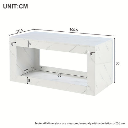 Salontafel – Koffietafel – Woonkamertafel – Tafel – Bijzettafel – Rechthoekig – Bamboe Frame – Marmerlook Blad – 2 Lades & 2 Verborgen Vakken – Duurzaam & Multifunctioneel