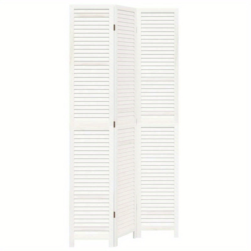 Room Divider with 3 Panels Made of Solid White Paulownia Wood