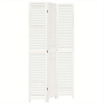 Room Divider with 3 Panels Made of Solid White Paulownia Wood
