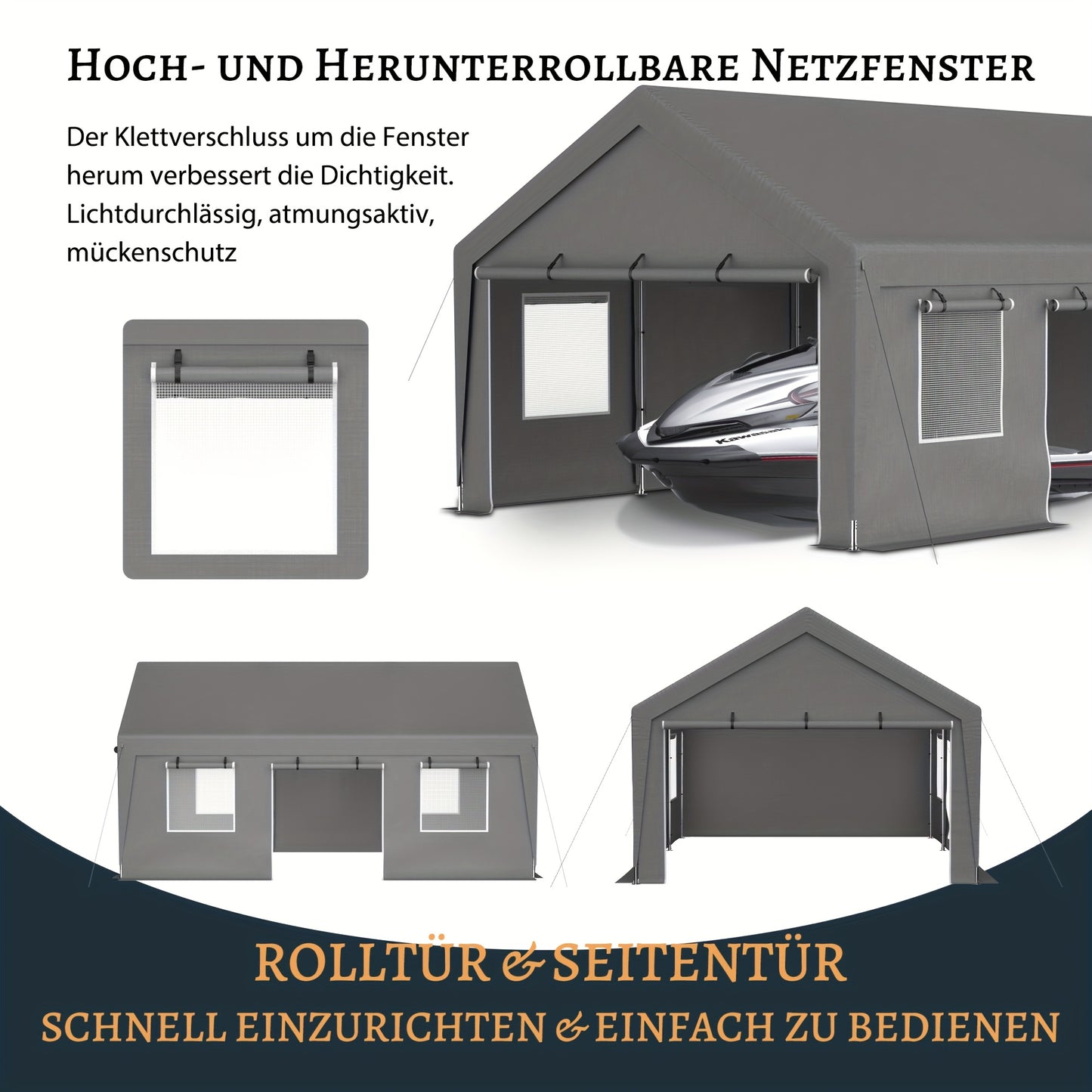 Carport – Overkapping – Tuinoverkapping – Garage – Tentgarage – 6x4x3 Meter – Waterdicht Met Rolluik Deuren