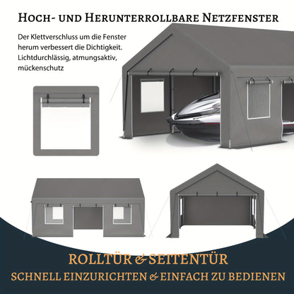 Carport – Overkapping – Tuinoverkapping – Garage – Tentgarage – 6x4x3 Meter – Waterdicht Met Rolluik Deuren