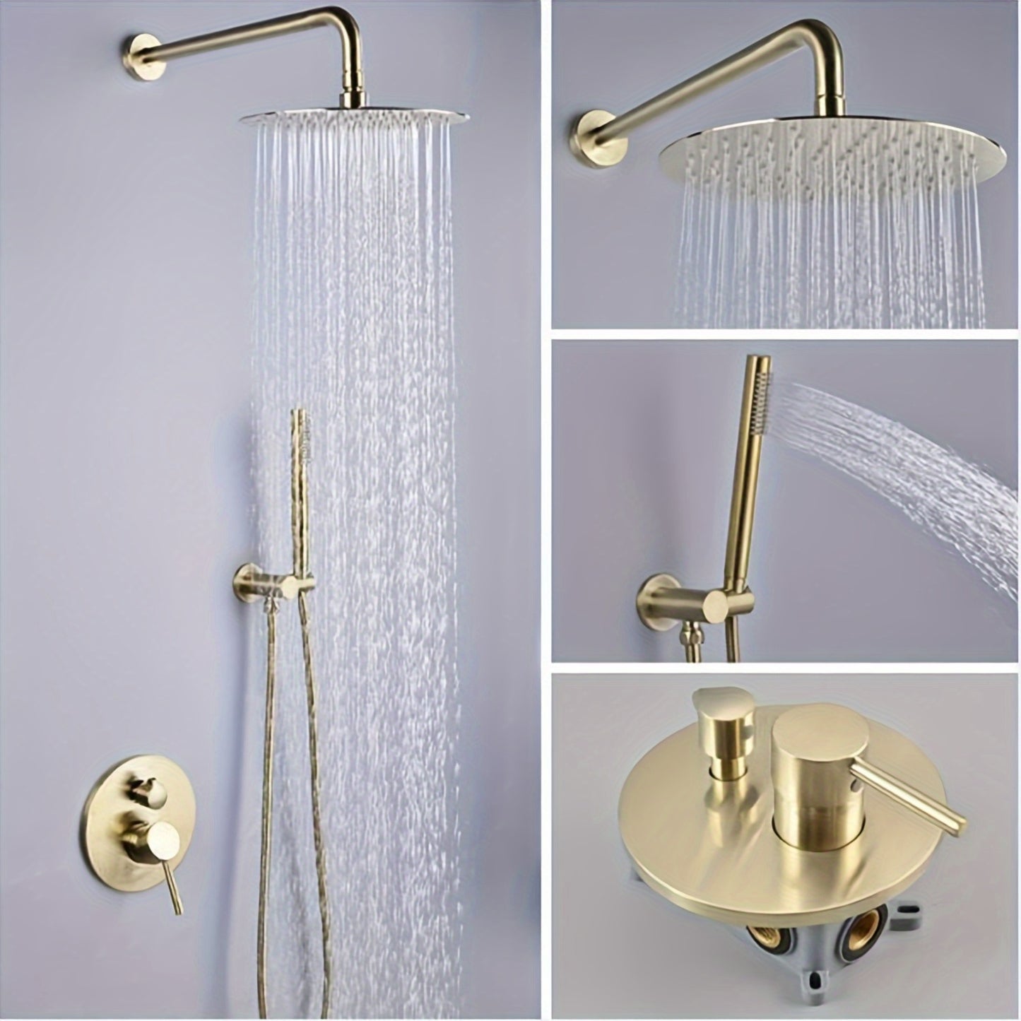 Inbouw Douchesysteem – Regendouche – Handdouche – Douchekraan – Douchset – Geborsteld Gouden Afwerking – 30,48 cm Ronde Regendouche – Dual-Function Bediening