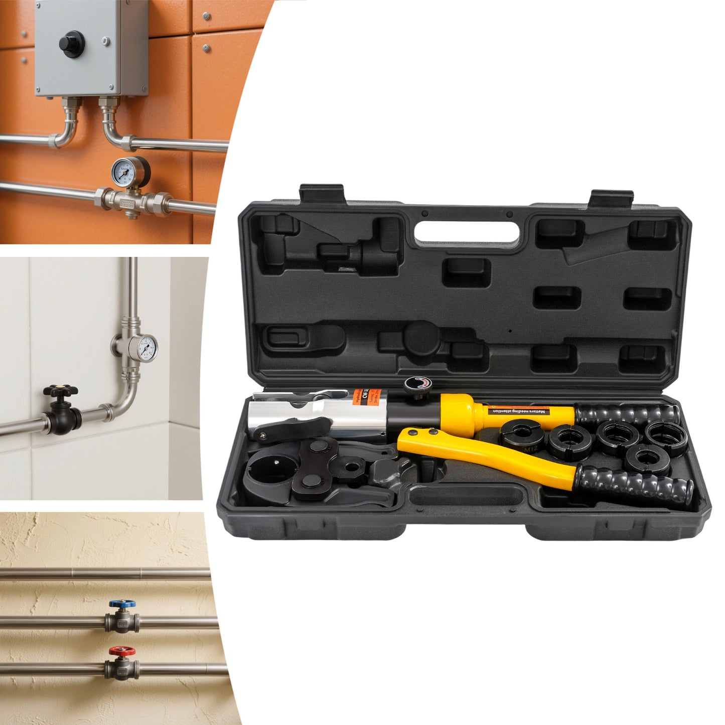 Professional Heavy-Duty Hydraulic Crimping Pliers with Press Tool & 360° Rotating Head - Interchangeable Dies (12/15/18/22/28mm) Suitable for Plumbing, Automotive, - Hydraulic- Crimping Tool