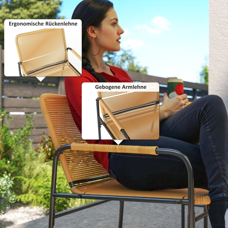 Rattan Bistro Set – Tuinset – Balkonset – Buitenmeubilair – Bistromeubel – Geel – Duurzaam PE-Rattan – Roestvrij Stalen Frame