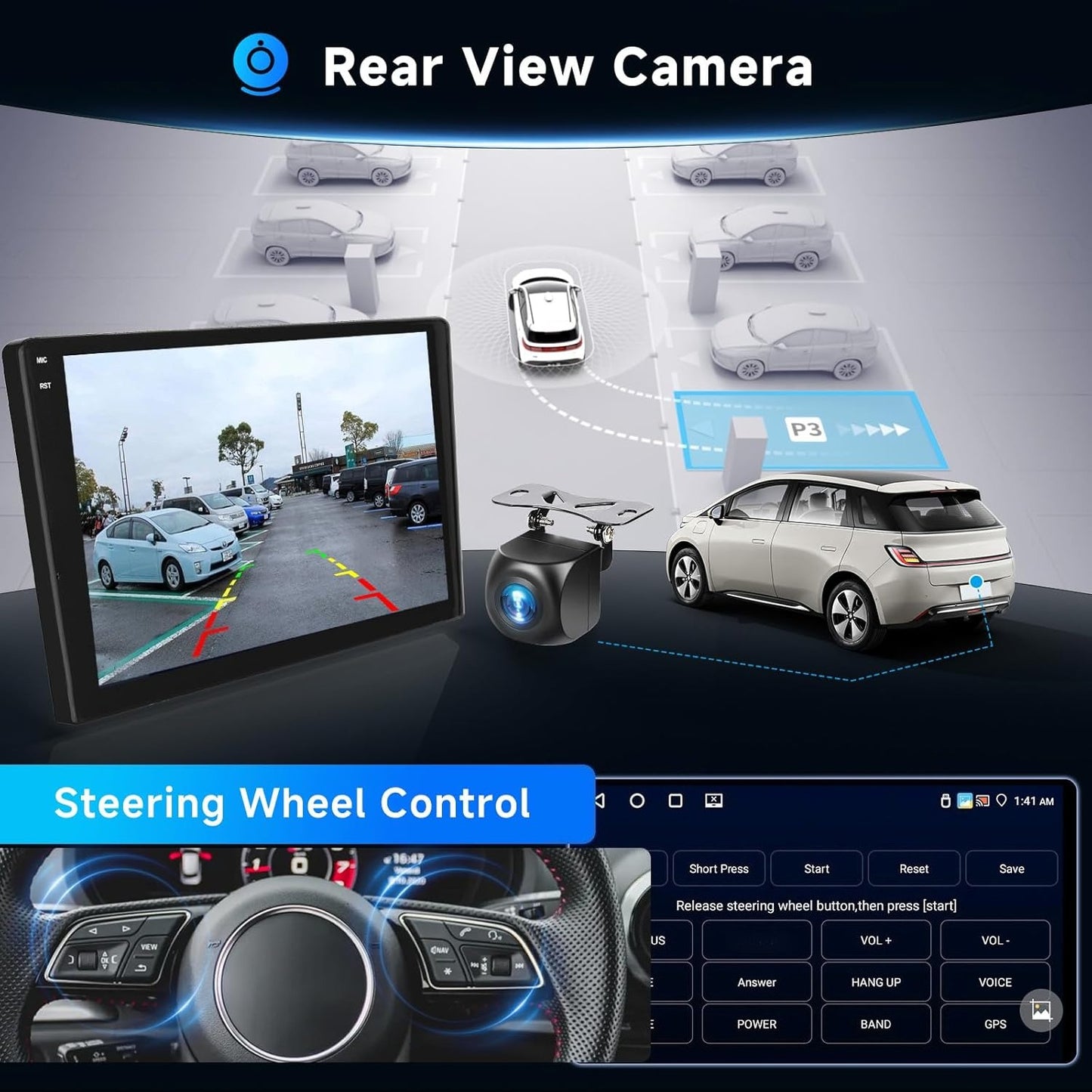 Android Autoradio – 2-DIN Multimedia Speler – Touchscreen Navigatie Systeem – Inbouw Radio – DAB+ Radio – 9 Inch Scherm – 4GB RAM 128GB Opslag – Draadloze CarPlay & Achteruitrijcamera