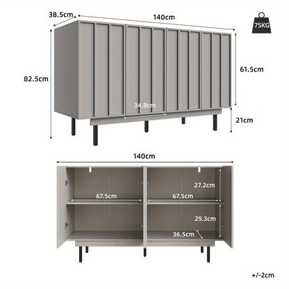 Dressoir – Sideboard – Opbergkast – Meubel – Buffetkast – Extra Lang – Ruimtebesparend Design – Open Planken – Stevige Constructie – Modern Grijs – 140x38,5x82,5 cm – Eenvoudige Montage – Zonder Elektriciteit