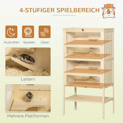 Hamsterkooi – Knaagdierskooi – Kleine Dierenkooi – Houten Kooi – Rodent Kooi – Vijf Niveaus Met Trappen – Groot Formaat 60x40x120 cm