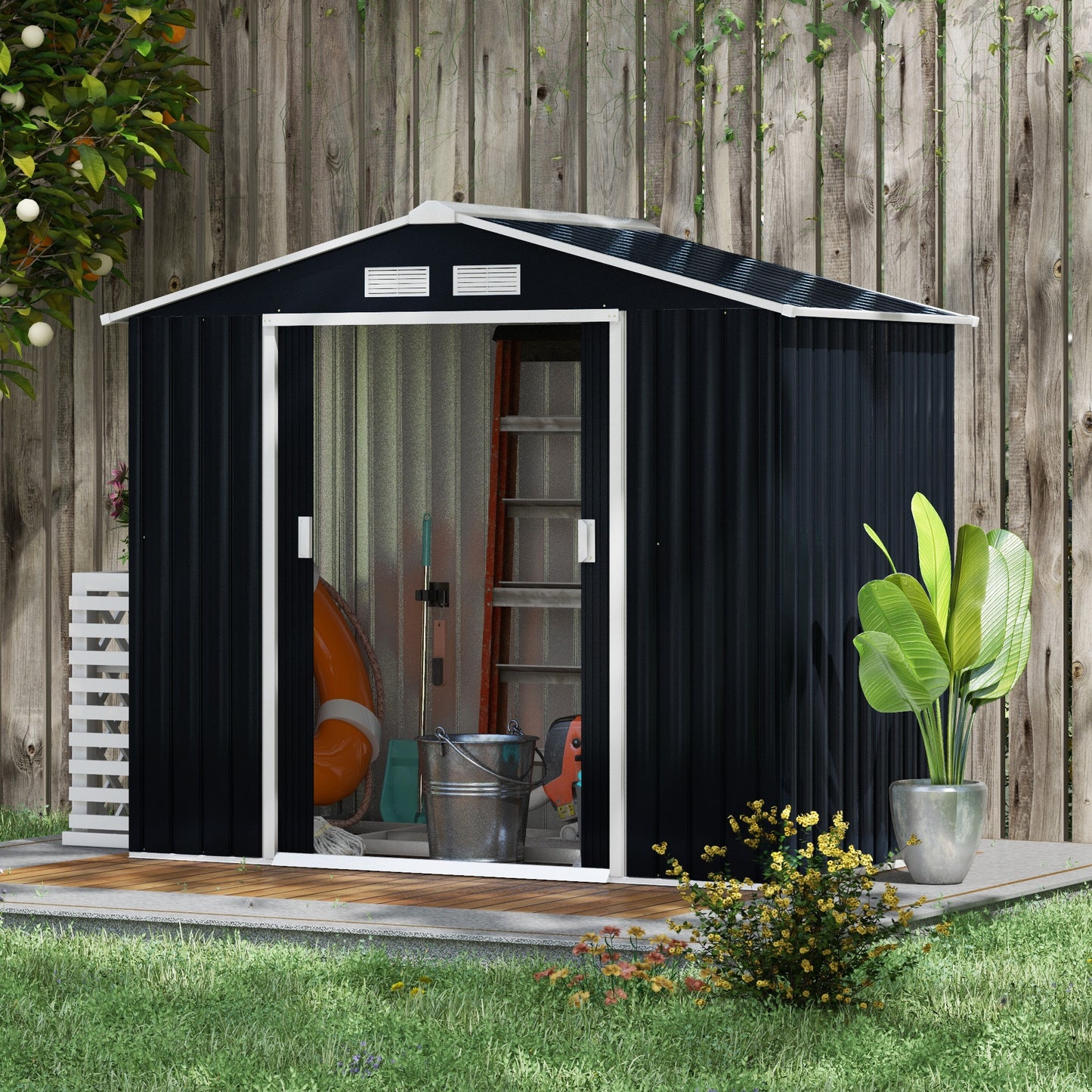 Tuinhuisje – Tuinkast – Gereedschapsschuur – Tuinschuur – Berging – Gegalvaniseerd Staal – Schuine Dakbedekking – 2,5 m² Ruimte – Dubbele Afsluitbare Deuren