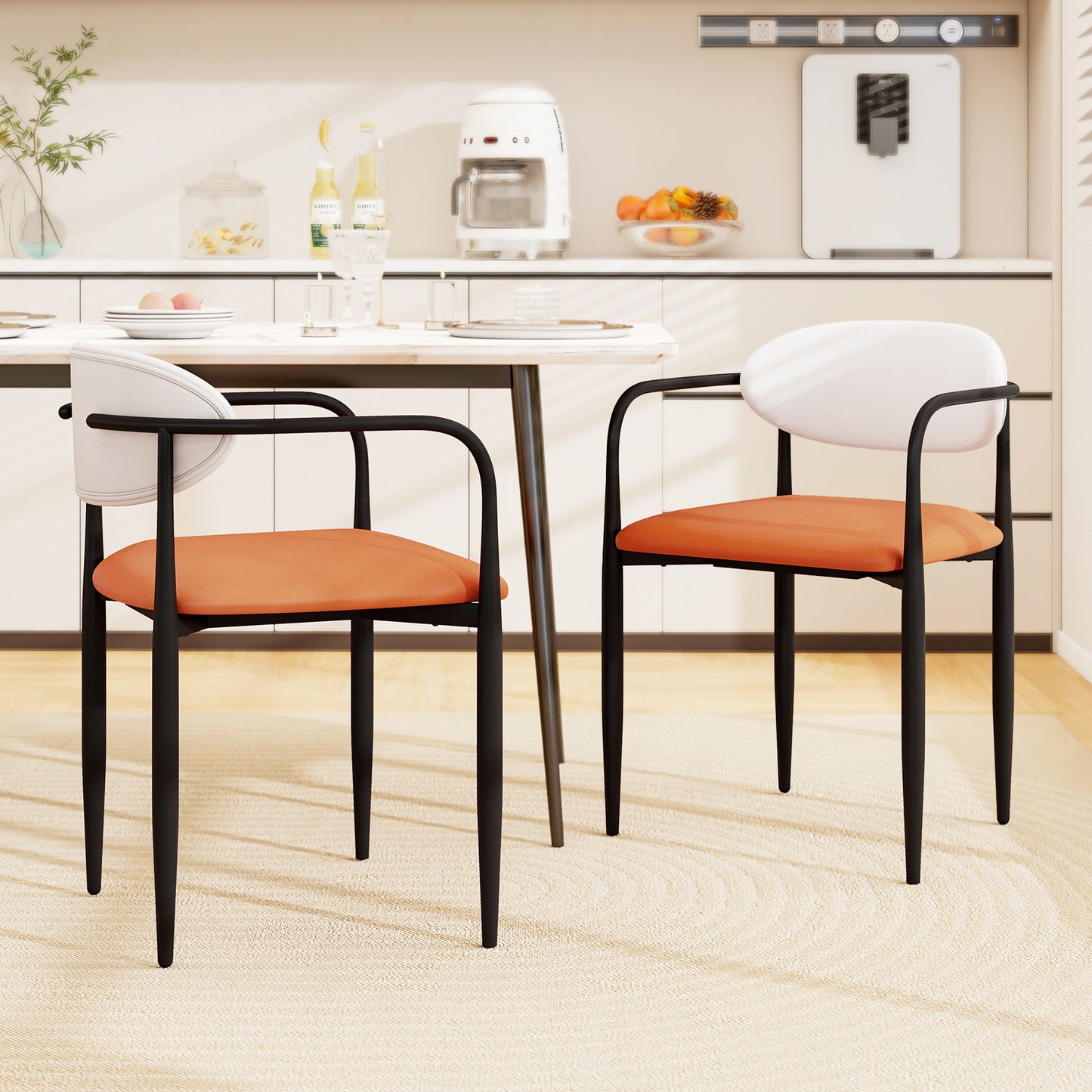 Eetkamerstoelen – Stoel – Dining Chair – Keukenstoel – Kunstleren Stoelen – Set van 2 – Zithoogte 50 cm – Metalen Frame & Gewatteerde Zitting