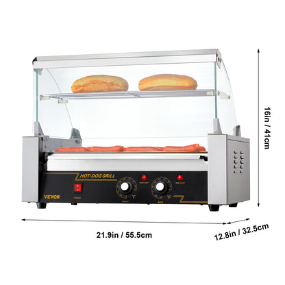 Hotdoggrill – Worstengrill – Hotdogmaker – Hotdogroller – Elektrische Rollergrill – 7 Rollers Voor 18 Hotdogs – Roestvrij Staal & 1400W Vermogen