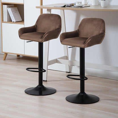 Barstoelen – Barkrukken – Keukenstoelen – Barstoelen Met Rugleuning – Set Van 2 – Moderne Velvet Bekleding – 360° Draaibaar – Verstelbare Hoogte 40x50x86-106cm – Bruin – Met Zwart Metalen Frame