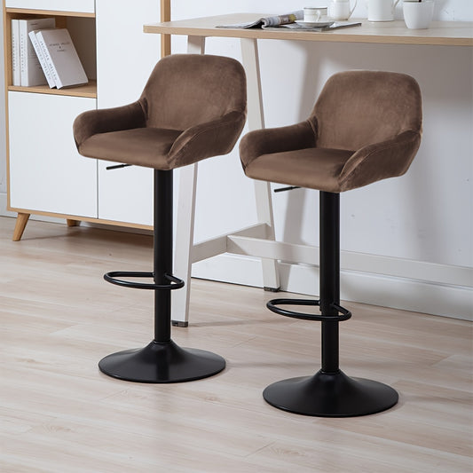 Bar Stools Set Of 2, Modern 360° Swivel Velvet Bar Stools, Counter Height Bar Chairs with Black Legs for Home Kitchen Island 40x50x86-106cm Brown