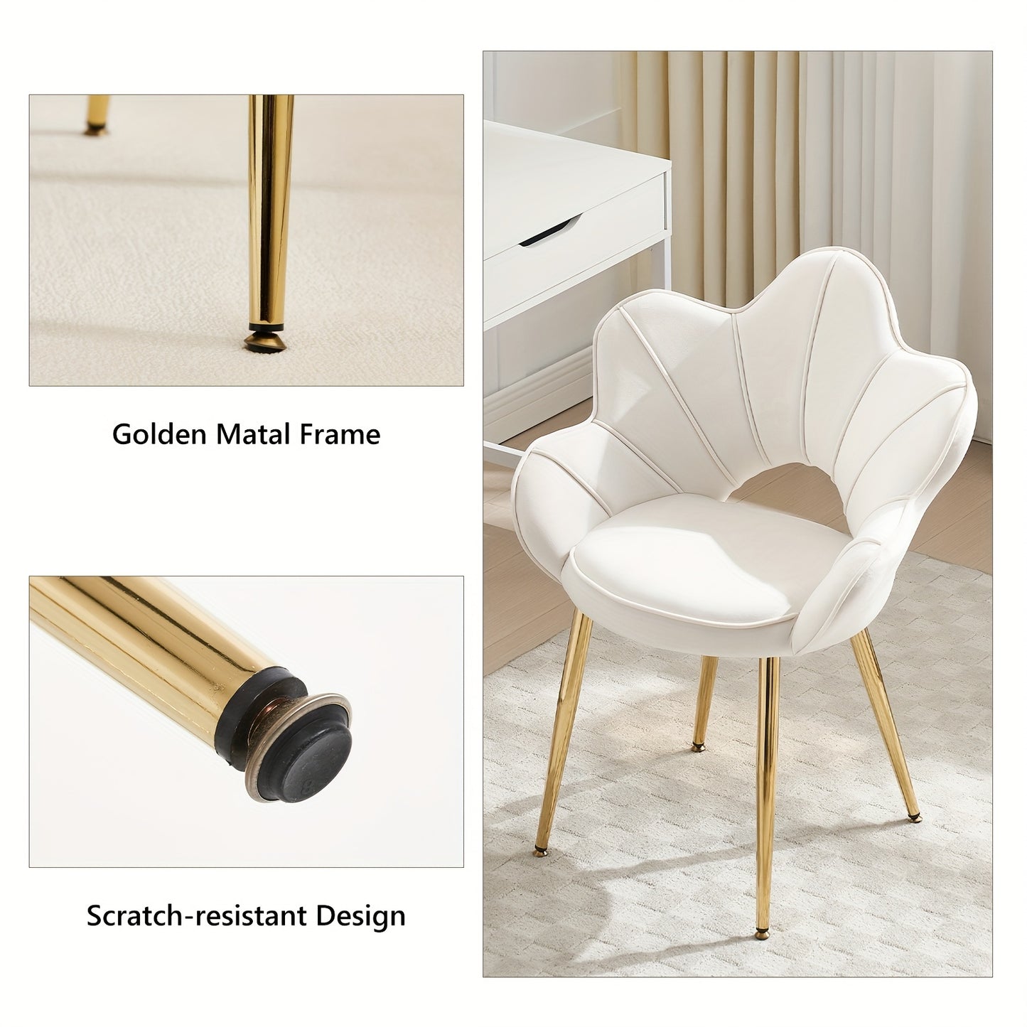 Loungefauteuil – Loungestoel – Relaxfauteuil – Fauteuil – Eetkamerstoel – Set van 2 – Velvet Fluweel – Ergonomische Bloemvormige Rugleuning – Gouden Metalen Frame
