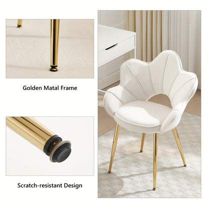 Loungefauteuil – Loungestoel – Relaxfauteuil – Fauteuil – Eetkamerstoel – Set van 2 – Velvet Fluweel – Ergonomische Bloemvormige Rugleuning – Gouden Metalen Frame
