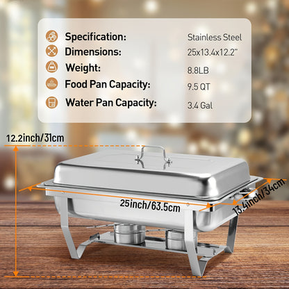 Chafing Dishes Set – Warmhoudbakken – Buffet Warmers – Serveerbakken – Warmhoudschalen – 4-delige Set – RVS Roestvrij Staal – Zonder Elektriciteit