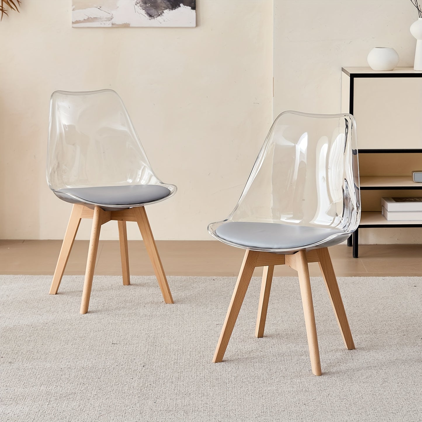 Eetkamerstoel – Stoel – Zithoekstoel – Kuipstoel – Designstoel – Grijs – PU Zitting – Beukenhouten Poten