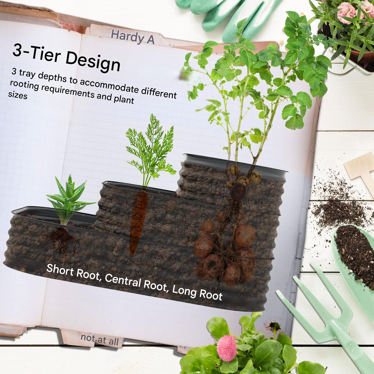 Hoogte Tuinbak – Plantenbak – Balkontuinbak – Kruidenbak – Bloembak – 3 Niveau’s – Stalen Open Bodem – Donkergrijs – 158x109x82 cm