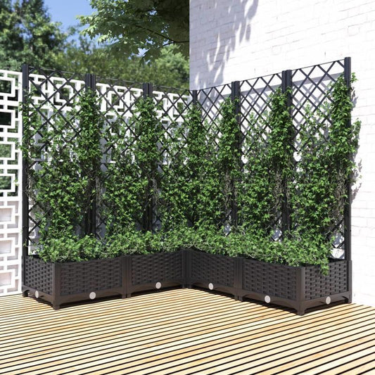 Black Plastic Garden Planter Box with Trellis - 120x120x121.5cm Raised Bed for Indoor/Outdoor Use, Classic Design with Multiple Compartments for Patio, Balcony, or Garden Decor, Outdoor Planters for Patio Extra Large, Patio P