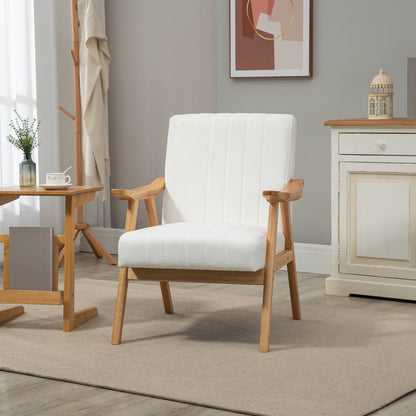 Fauteuil – Armstoel – Relaxstoel – Loungestoel – Designstoel – Scandinavisch Design – Velvet Bekleding – Massief Houten Frame – 68x74x82 cm – Crème Kleur