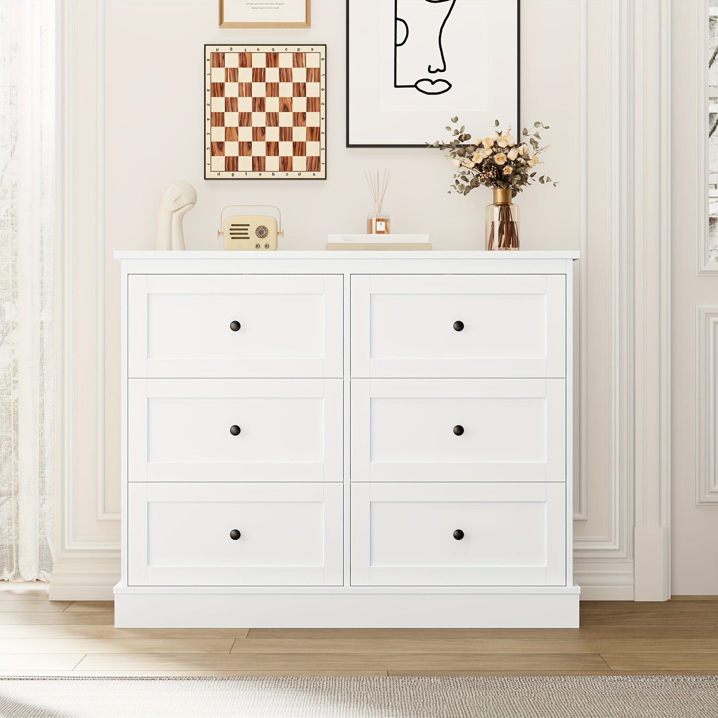 Ladekast – Ladenkast – Dresser – Opbergkast – Kledingkast – Wit – 6 Lades – Duurzaam Hardhout – Ruime Opbergruimte 3,2+ m³