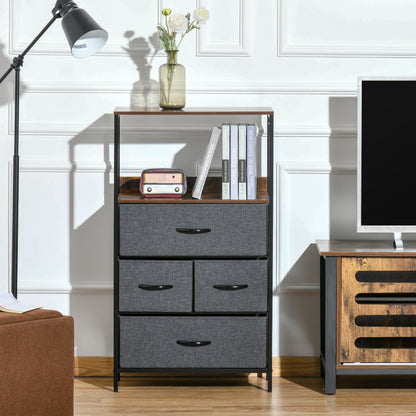 Linnenkast – Opbergkast – Dressoir – Kast Met Lades – Zwart – 4 Lades – Extra Open Plank – Compact & Onderhoudsvriendelijk