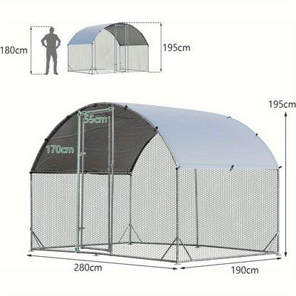 Kippenhok – Kippenren – Pluimveekooien – Buitenren – Dierenhok – Grote Ren 190x280x195 cm – Gegalvaniseerd Metaal – Weerbestendig & Veilig met Slot