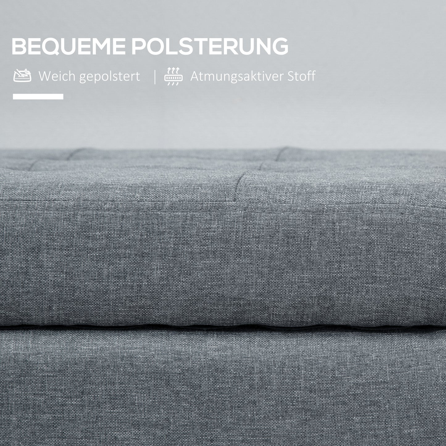 Opbergpoef – Opbergbank – Opbergbox – Poef Met Opbergruimte – Zithocker – Linnenlook – Ruime Opbergruimte – Houten Poten 125x49x41,5 cm Grijs
