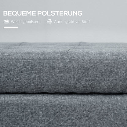 Opbergpoef – Opbergbank – Opbergbox – Poef Met Opbergruimte – Zithocker – Linnenlook – Ruime Opbergruimte – Houten Poten 125x49x41,5 cm Grijs