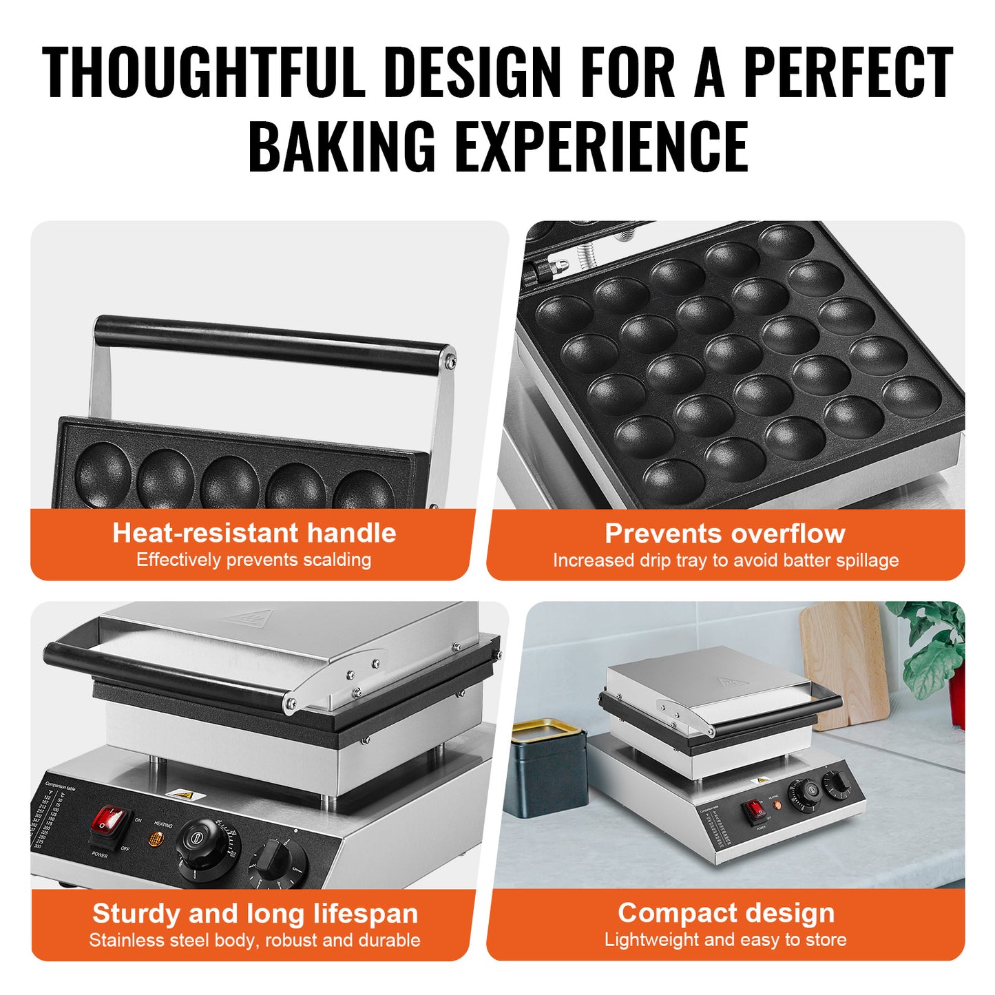 Poffertjespan – Poffertjesmaker – Mini Pannenkoekenpan – Dorayaki Bakker – Elektrische Poffertjesmaker – 25 Poffertjes – 1700W Hoog Vermogen – Roestvrij Stalen Anti-aanbaklaag