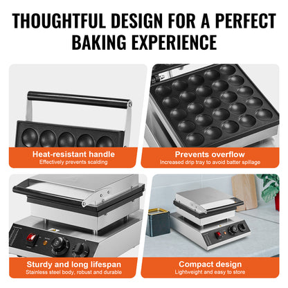 Poffertjespan – Poffertjesmaker – Mini Pannenkoekenpan – Dorayaki Bakker – Elektrische Poffertjesmaker – 25 Poffertjes – 1700W Hoog Vermogen – Roestvrij Stalen Anti-aanbaklaag