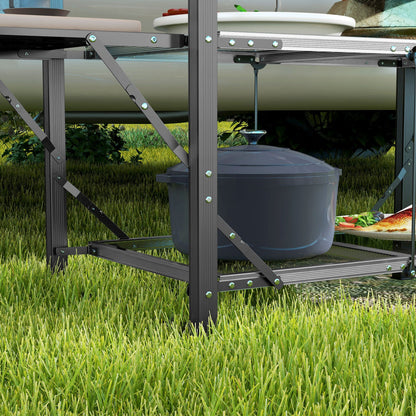 Campingtafel – Kampeertafel – Opvouwbare Tafel – Outdoor Tafel – Picknicktafel – Stalen Frame – Aluminium Blad – Met Opbergrekken – Inclusief Draagtas – 126x46x81 cm