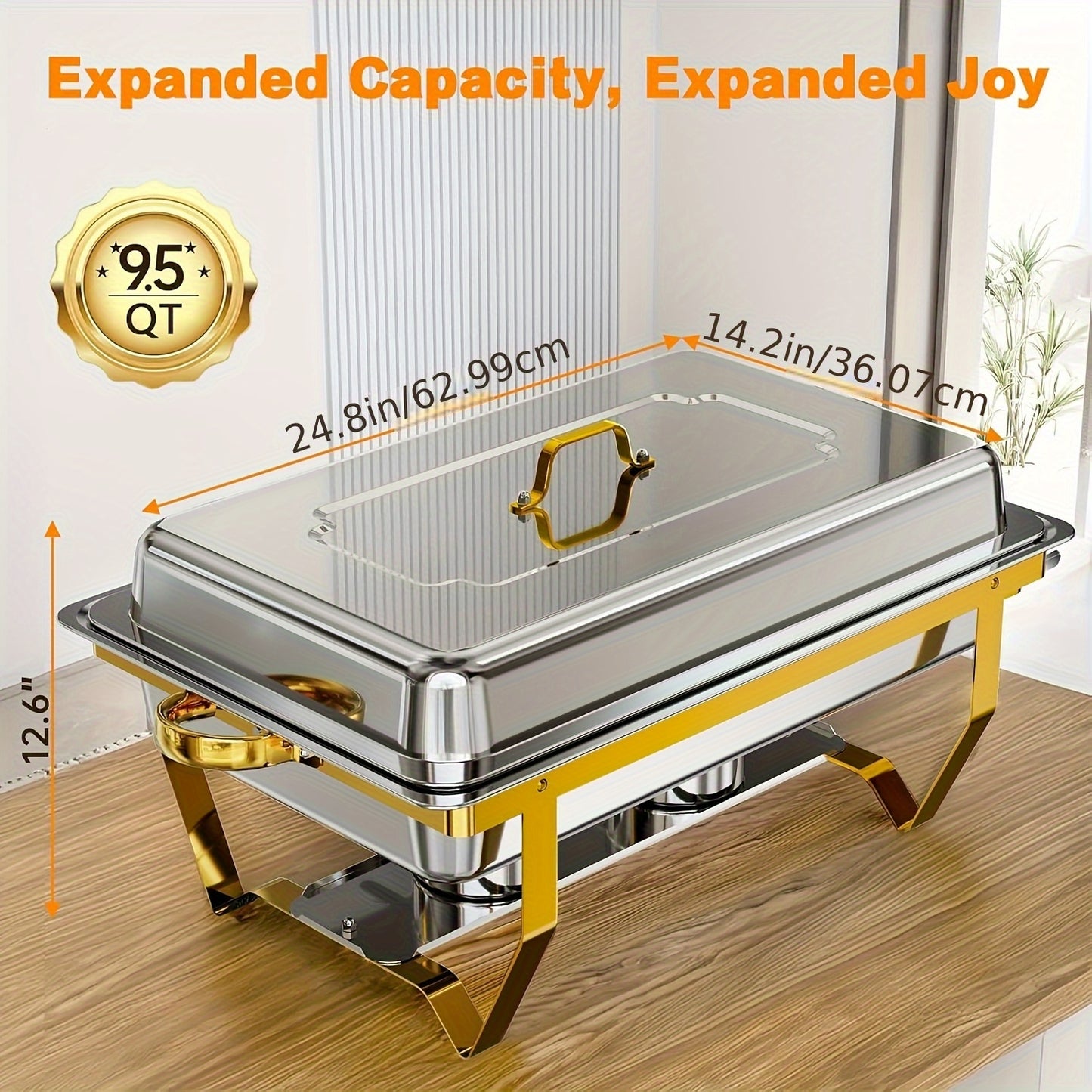 Chafing Dish Set – Buffet Warmhouder – Food Warmer – Warmhoudbak – Catering Schaaltje – 4-Delige Set – Goud RVS – 8 Liter Inhoud