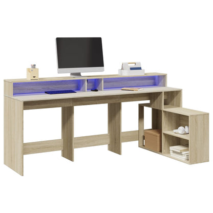 Laptoptablet Bureau – Computermeubel – Werkplek Tafel – Thuiswerkplek – Sonoma Eiken – Uitgebreide Opbergruimte – Verstelbare RGB LED-Verlichting
