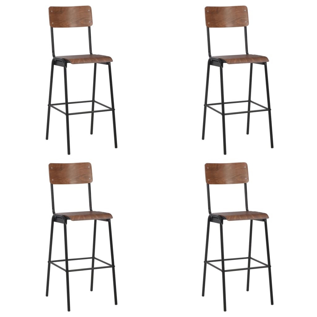 Barkruk – Barstoel – Bistrostoel – Keukenstoel – Stoel – Set van 4 – Multiplex Zitting – Gepoedercoat Stalen Poten